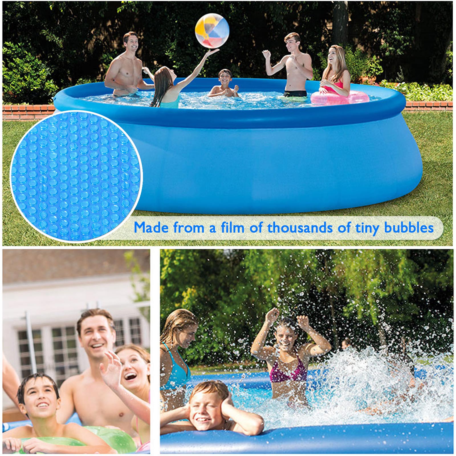 15ft Round Pool Solar Cover Rainproof Dust Covers Round Bubbles Protection Cloth for Inflatable Swimming Pool Above Ground Pool