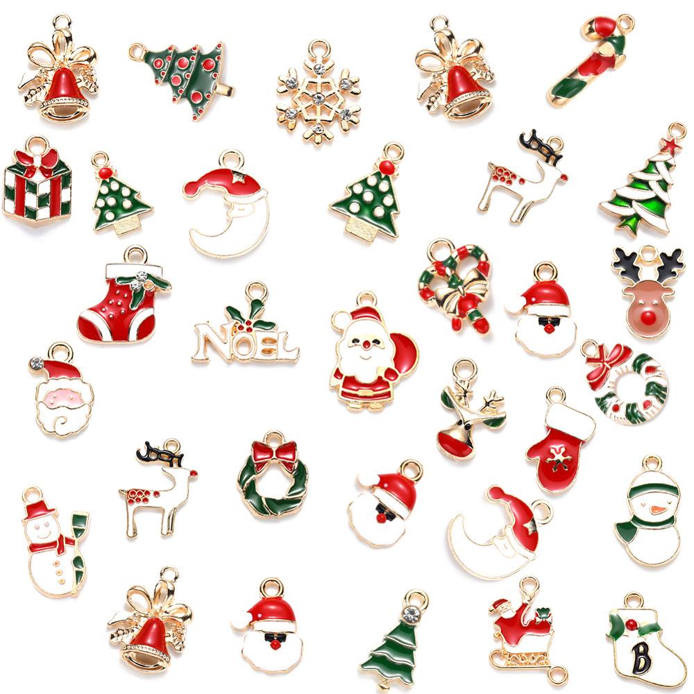 Mixed 38 Christmas drip oil series earrings pendant DIY accessories Santa Claus Bell small pendant