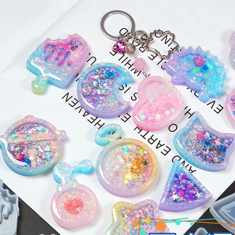 1pcs Shaker Molds Quicksand Epoxy Popsicle Resin Molds Silicone Mold Star Bear Key Chain Charm Craft Pendant Tools