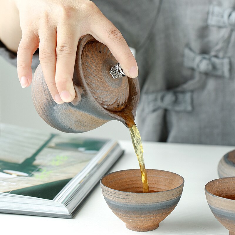 Kastrull i japansk stil handgjord vintage tekanna träterrin keramik kung fu pu'er enkel tekanna tebryggare gaiwan