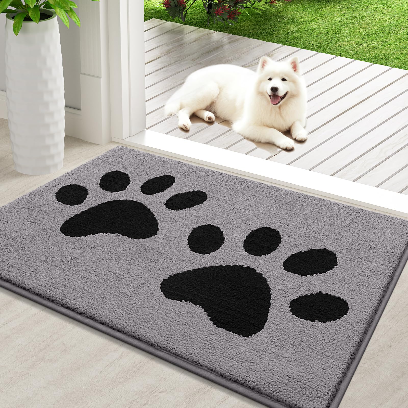 Hapihappy-alfombrilla para puerta de entrada para perro, absorbente, resistente a la suciedad, lavable, para puerta delantera y trasera, antideslizante, duradera para el hogar
