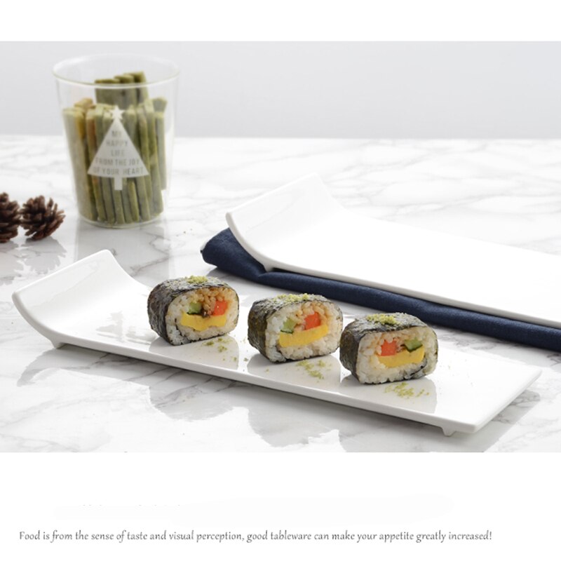 Pure white hotel tableware ceramic flat plate warped side plate rectangular flat plate sushi plate cake plate western-style plat
