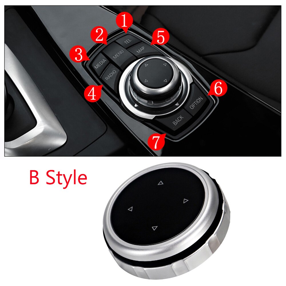 Aluminum Multimedia Control Knob Button Cover Cap For BMW 1 2 4 3 5 Series X1 X3 X5 X6 GT iDrive F30 E90 E92 E60 E61 Car Styling: Fit For - 7 Button