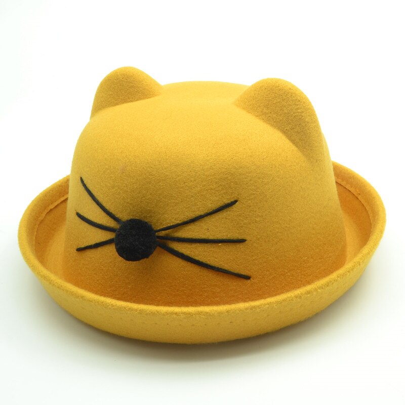 child bowler hat wool felt Fedora hats for Women Girls Children solid Cat Ear formal cap trilby Sombrero Derby 6 colors