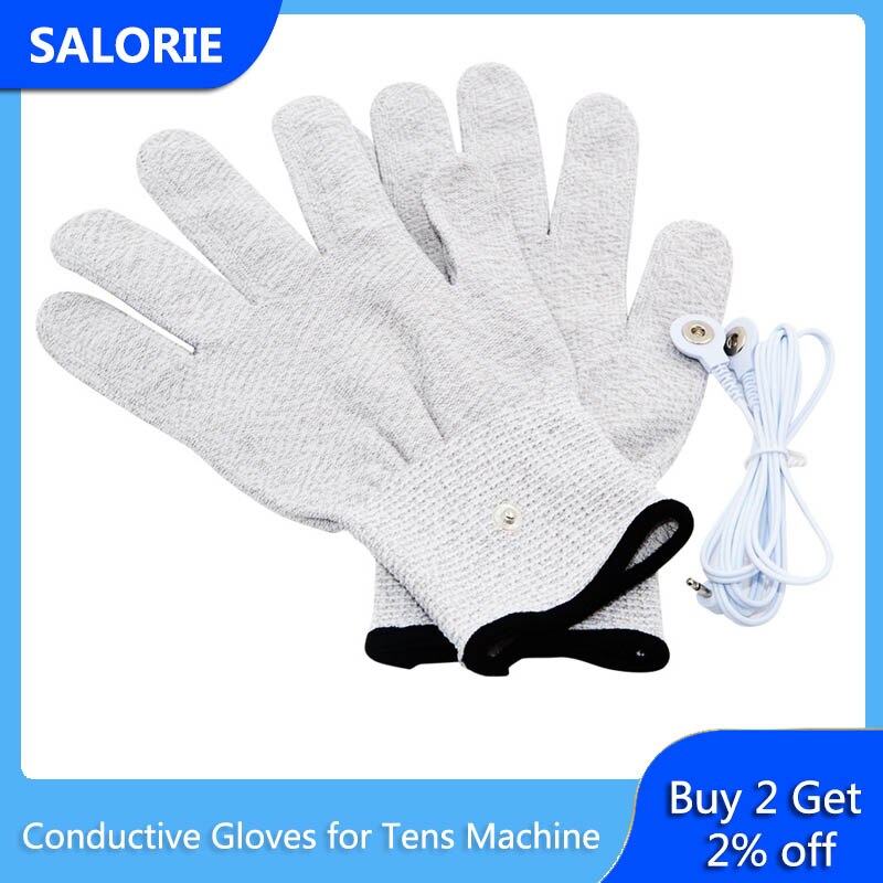 Guantes de fibra Electroshock para masaje, manoplas conductoras de masaje transpirables con Cable para máquina de terapia Tens, alivio del dolor y relajación