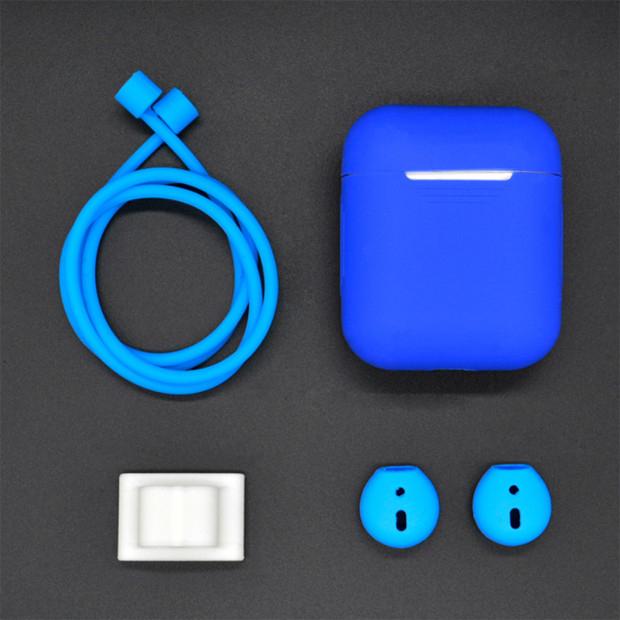 Funda de silicona 4 en 1 para Airpods 1 y 2, funda protectora para AirPods 1 y 2, Correa antipérdida para Apple Airpods 1 y 2: blue combination