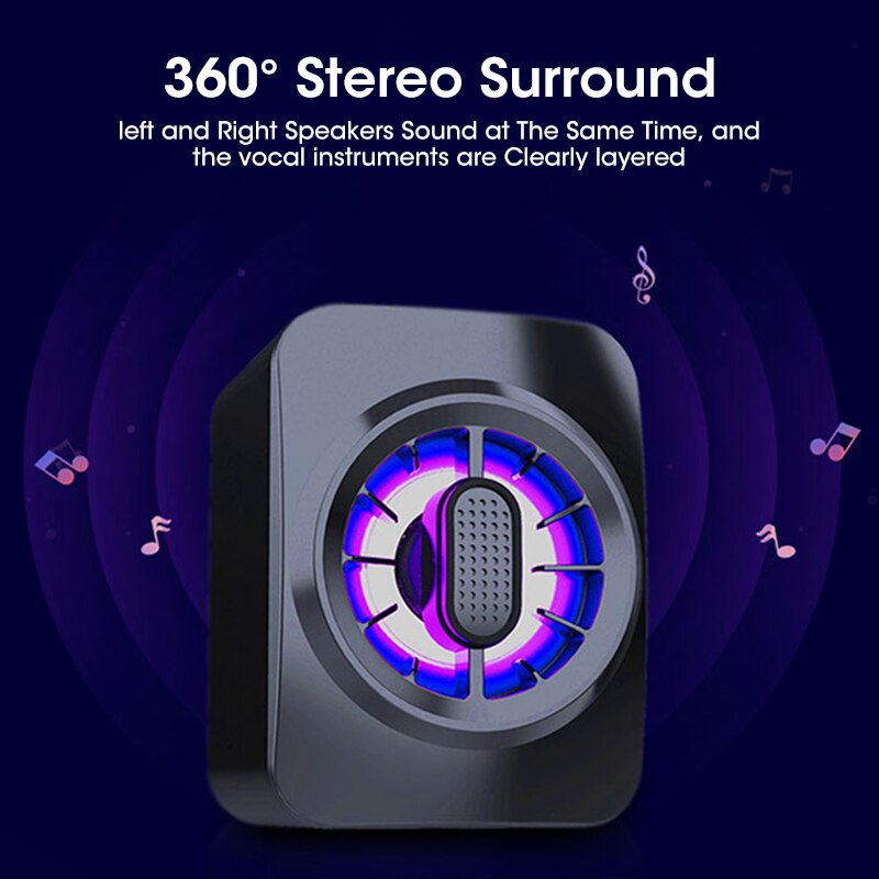 4D Computer Speakers Colorful RGB Light Stereo Surround Soundbar Bass Subwoofer Speaker for Laptop PC Home Theater Small Speaker