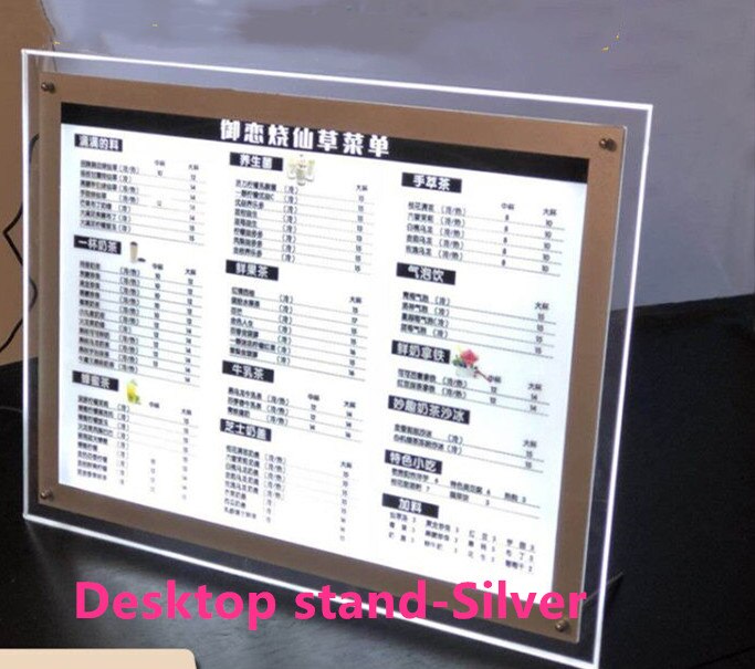 Crystal Frame Lightbox, LED Fotolijst a4, Backlit Pohto Box Frame: stand silver