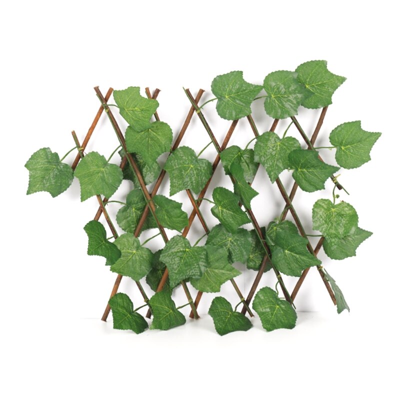 Retractable Trellis Fence with Artificial Green Leaves Simulation Plant Adjustable Expanding Wooden Hedge Privacy Screen