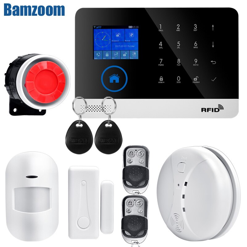 Draadloze simkaart gsm thuis rfid inbraakbeveiliging lcd touch toetsenbord wifi gsm alarmsysteem sensor kit engels, russisch, spaans gesproken