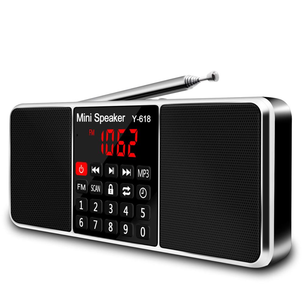 Lefon Portable Mini FM Radio Receiver Speaker MP3 Player Support TF Card USB Drive LED Screen Display Time Shutdown Dab Radios: Black