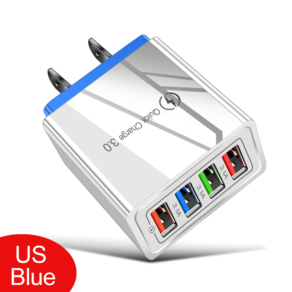USB Charger Quick Charge 3.0 4.0 EU/US Plug Tablet Chargers For iphone 12 Huawei Fast Charging Universal Wall Mobile Phone: US Blue