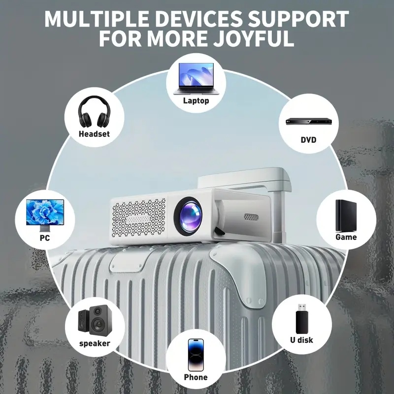 Projetor portátil, Nativo 720P, tela de 30-100 polegadas, projetor para home theater, viagens e jogos, presente de Natal
