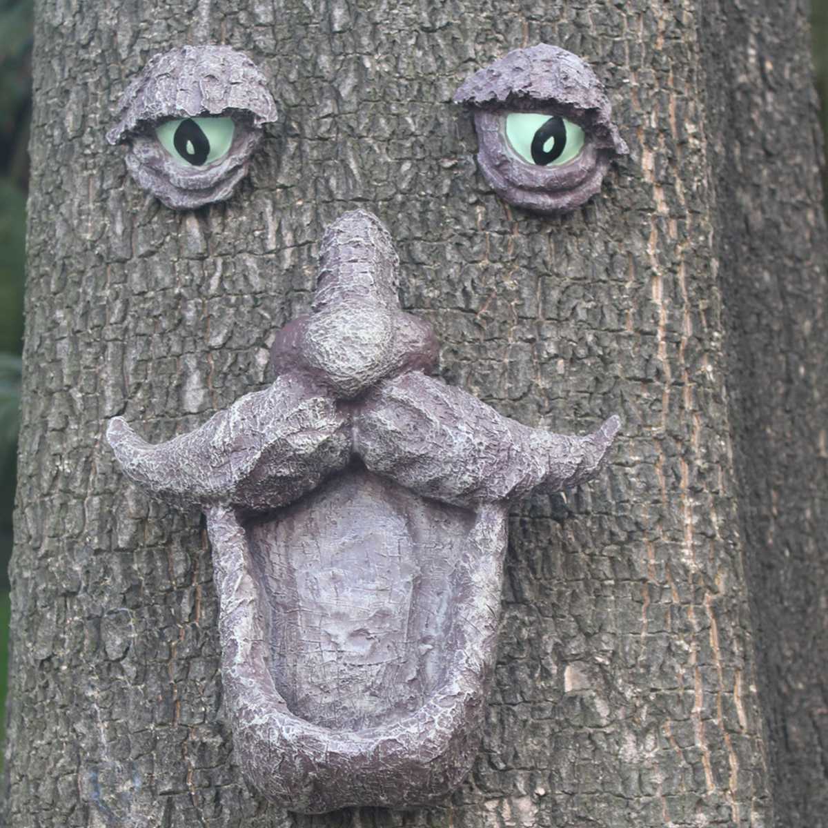 Smiling Old Man Face Tree Garden Yard Art Outdoor Tree Sculpture Tree Face Resin Statue Gardening Decoration