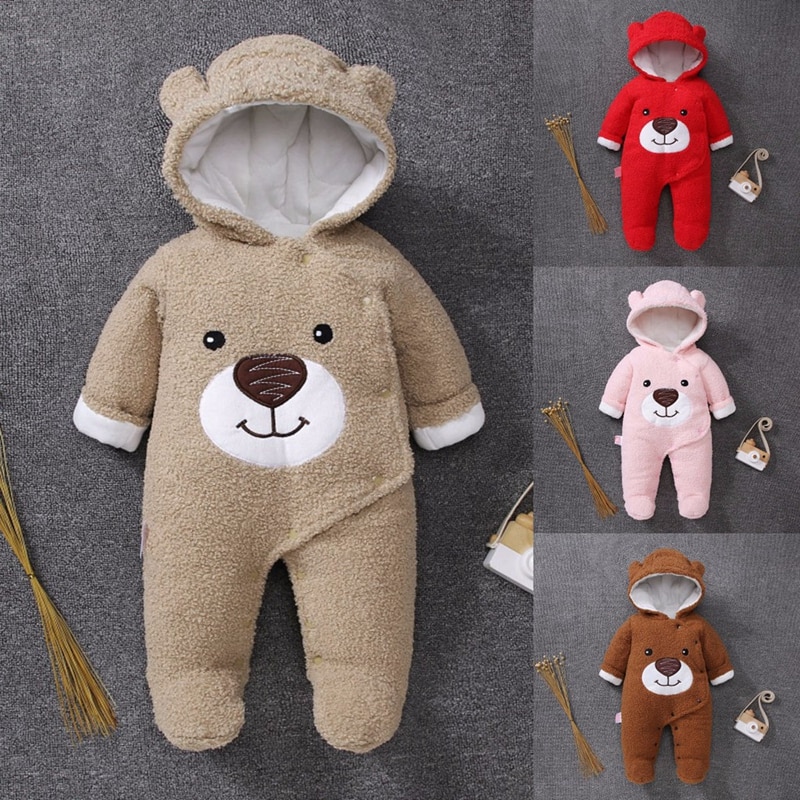 Baby Winter Jumpsuit Lange Mouwen Cartoon Beer Jas Zip Dikke Snowsuit Hoodie Jas Romper Stijl Voor Baby meisjes Jongens