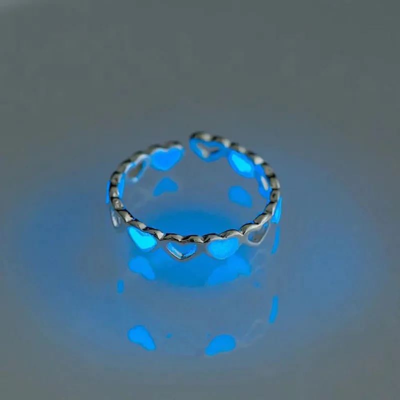 Glow In Dark Ring Lichtgevend Blauw Roze Licht Liefde Hart Ring Koppels Meisjes Zilver Kleur Sieraden Maat Verstelbaar Mode Ringen: green