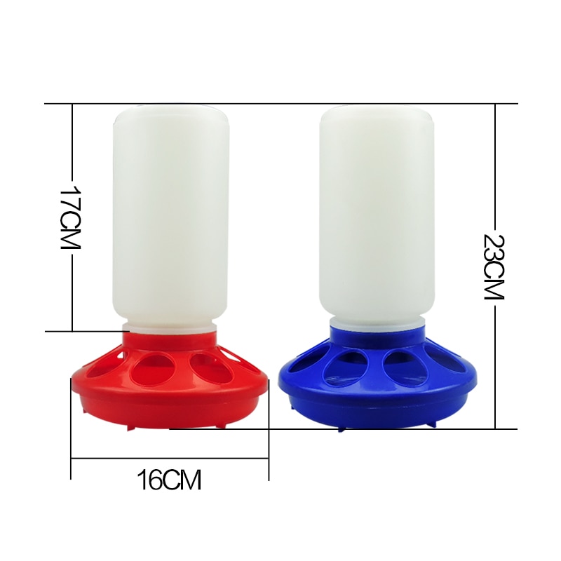 1L Chicken Feeder Bucket Poultry Practical Bird Feeding Fountain Plastic Seed Water Dispenser: Red and Blue