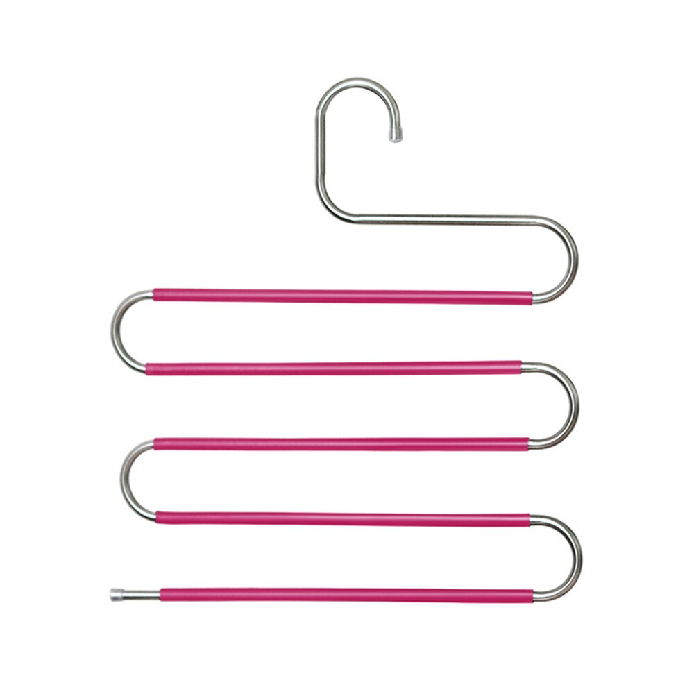 5 couches en acier inoxydable cintres S forme pantalon cintres de rangement vêtements support de rangement multicouche stockage tissu cintre 1PC: 34x38cm rose red