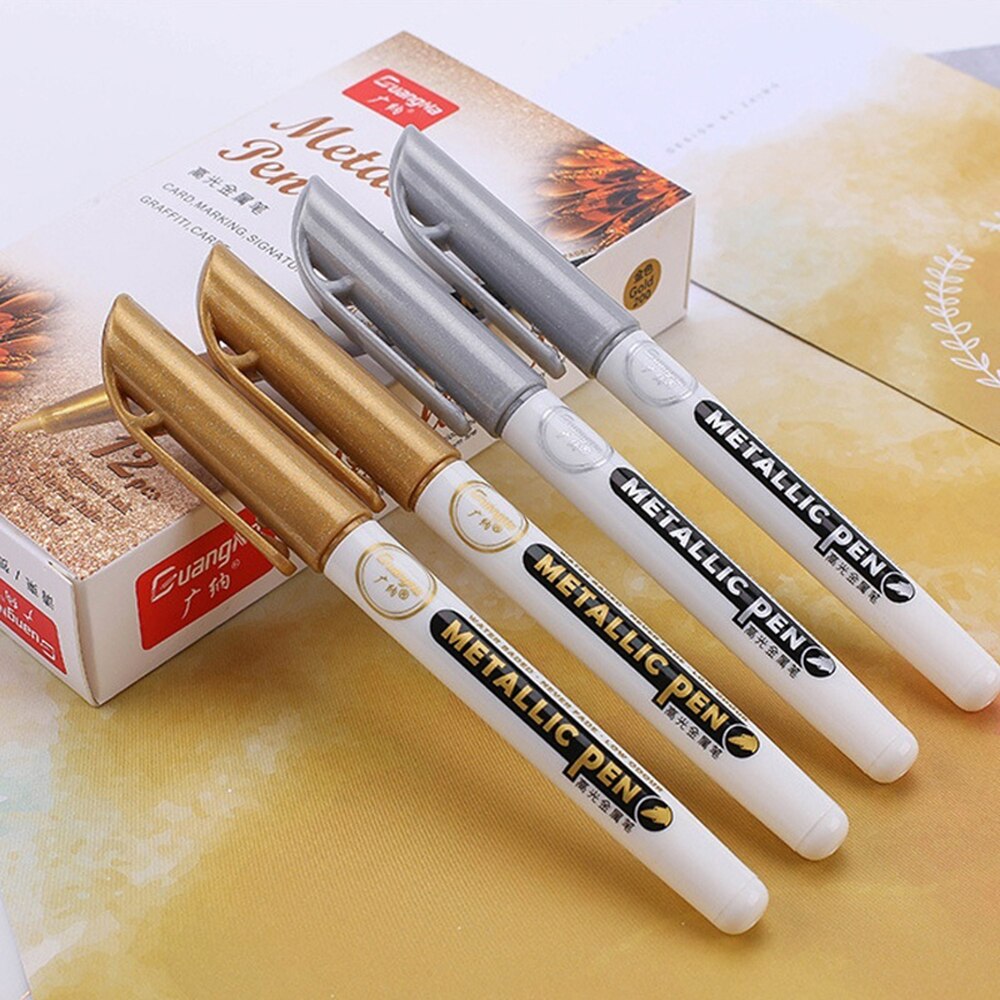 1 Uds bolígrafos marcador de pintura permanente metálico resistente al agua oro y plata para dibujar marcador pluma para artesanía
