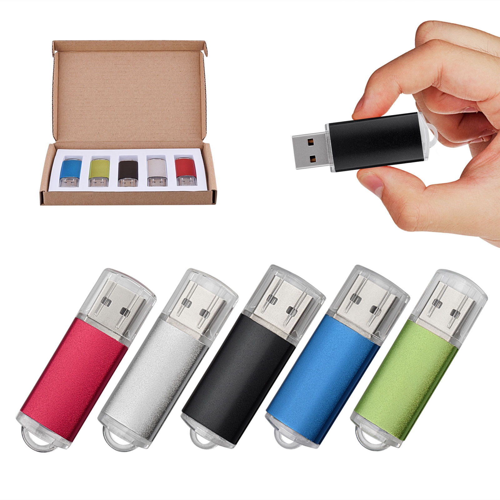 TOPESEL – lot de 5 clés USB 2.0, support à mémoire de forme, 5 couleurs mélangées: noir, bleu, vert, rouge, argent