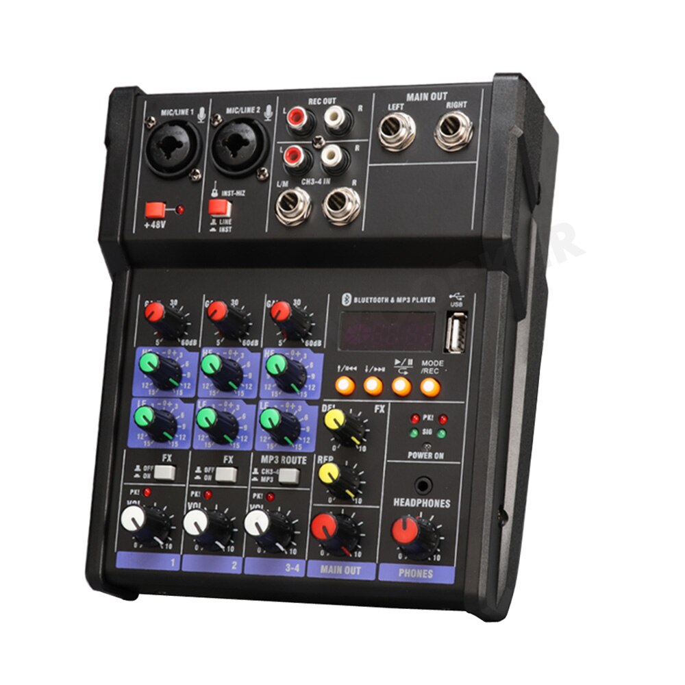 4 Channel Audio Mixer Console With Wireless Microphone Sound Mixing With Bluetooth Usb Mini Dj Mixer for Computer Recording: black solo