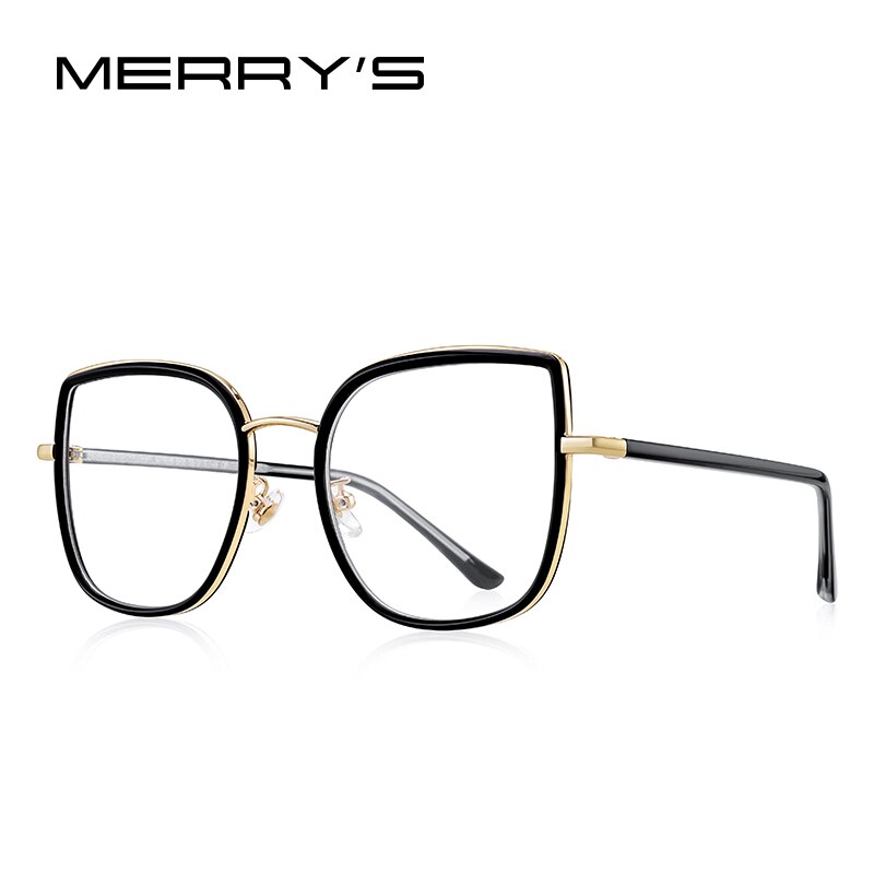 MERRYS Women Retro Cat Eye Glasses Frame Ladies Eyeglasses Myopia Prescription Optical Eyewear S2605: C01 Black
