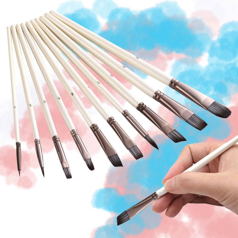 10 st/set nylon oljefärg pensel rund målarpensel för akvarell, olja, akryl pensel penna pincel para pintura konsttillbehör