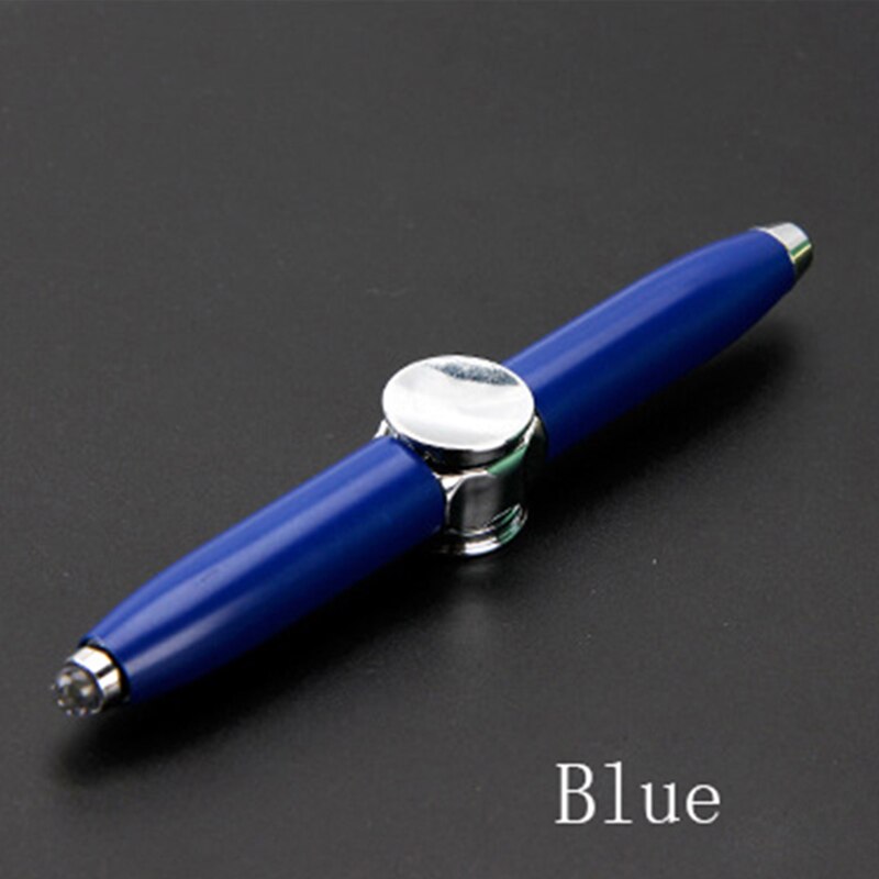 Gold Metal Fidget Spinner Pen Multi-Function Gyroscope Decompression Ball Point Pen LED Light Pens For school&Office Supplies: Blue