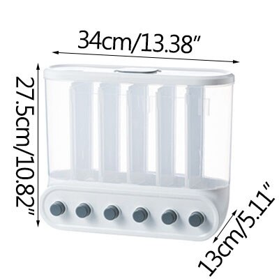 Distributeur de céréales mural, conteneurs de cuisine, distributeur de céréales, conteneurs de stockage des aliments scellés, boîte alimentaire, récipient de céréales à domicile: 6 grids white