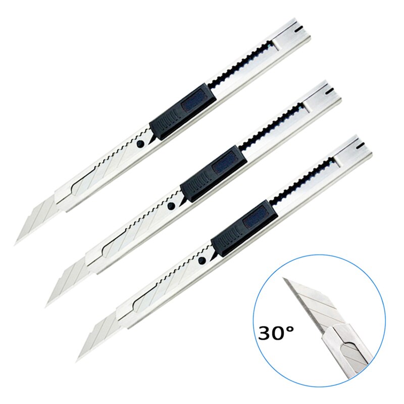 Snap Off Snap-off Blade Cutter Knife Paper Student Office Stationery Slide Art Box Package Open Craft Tool Handicraft Sharp: Silver 30 Degree