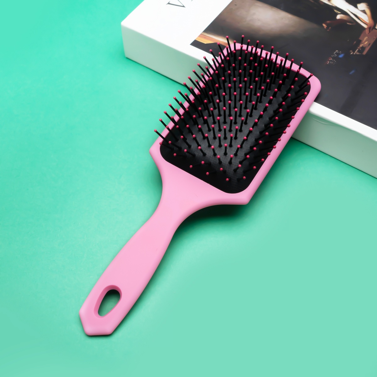 Cepillo de paleta para desenredar ligero con cojín de aire, masaje de cabello largo y grueso y rápido, reduce la tensión en el cabello: Rojo