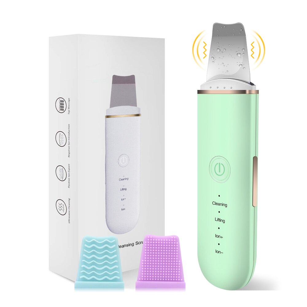 Ultrasonic Skin Scrubber Face Spatula Blackhead Remover Deep Facial Cleansing Skin Scraper Ultrasonic Cavitation Peeling: 02 green