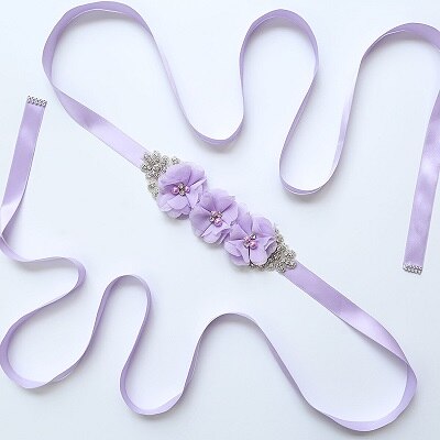 Zomer strand bruiloft bloemen riemen voor bruid parel chiffon bloemen riemen sjerpen kristal bruidsaccessoires ceinture mariage: Lavendel