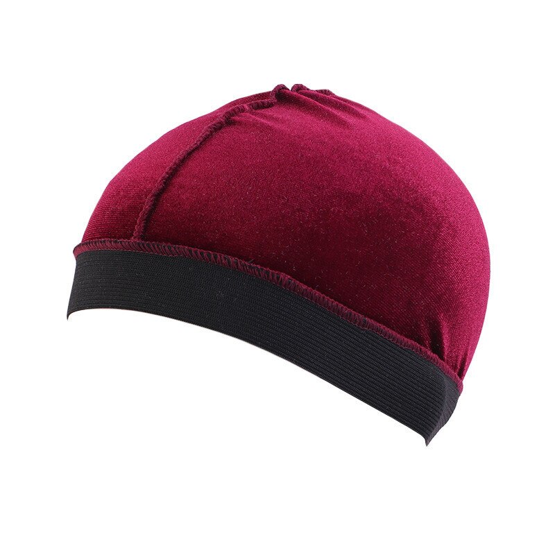 Unisex Velvet Wave Caps Satin Breathable Turban Hat Men Hip Hop Durags 1pcs: Wine