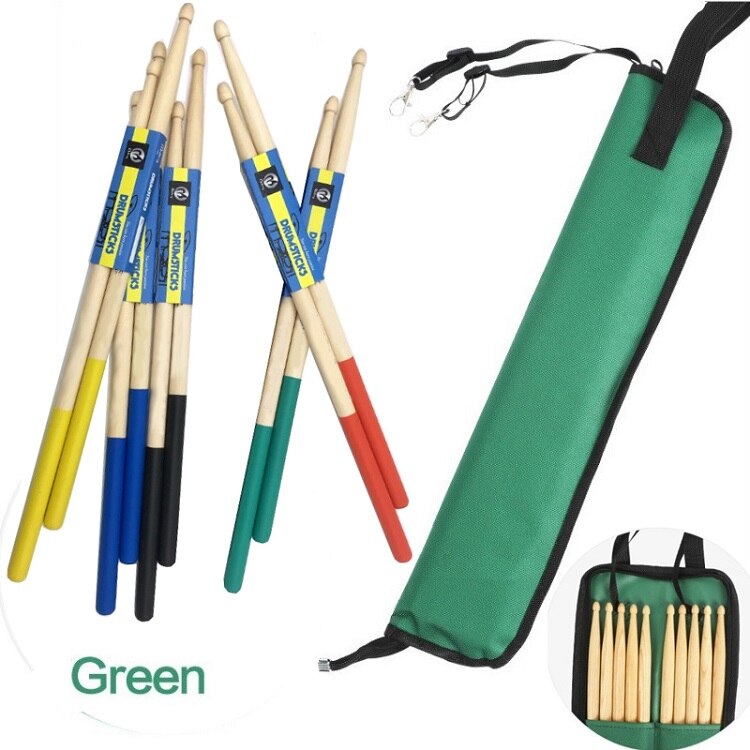 5 Pair Maple Wood Drum Sticks 5A Wood Tip Student Drum Sticks In Color Red / Yellow / Green/ Blue with Bag Waterproof Oxford: Light Yellow