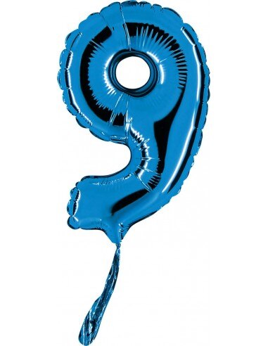 Ballon Nummer 9 van 18cm Blauw-Folie Polyamide-G07009B