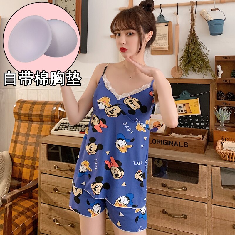 Conjuntos de Pijama Silka con estampado de Sailor Moon sin mangas, Pijama sexi para Mujer, ropa de casa con almohadilla en el pecho: 988Bule mickey / M