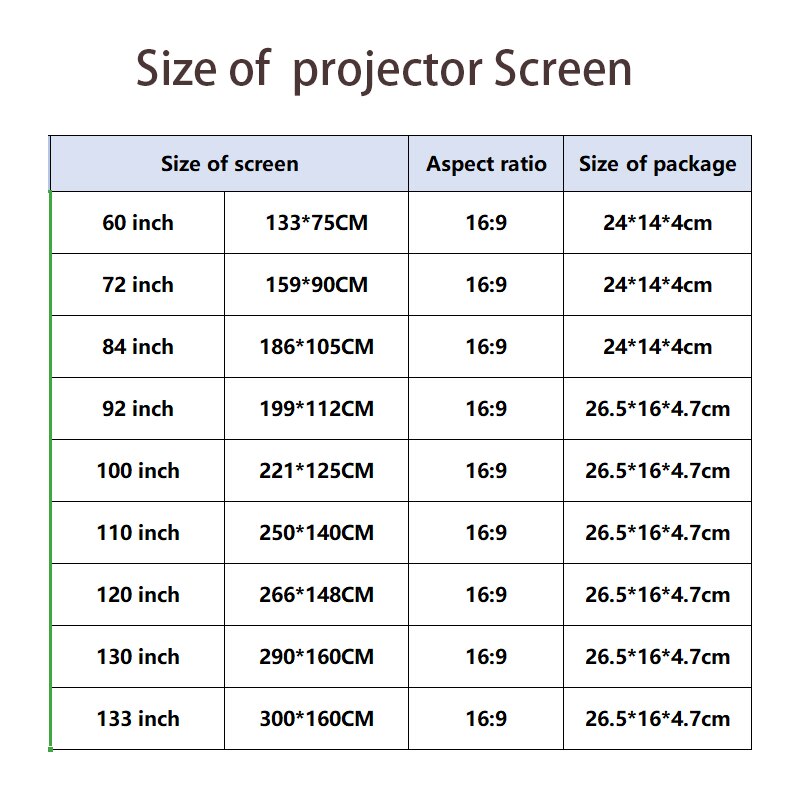 Metal Anti Light Projector Screen 16:9 100 120 130 Inch Portable High Brightness Foldable Movie Curtain for Espon XGIMI Beamer