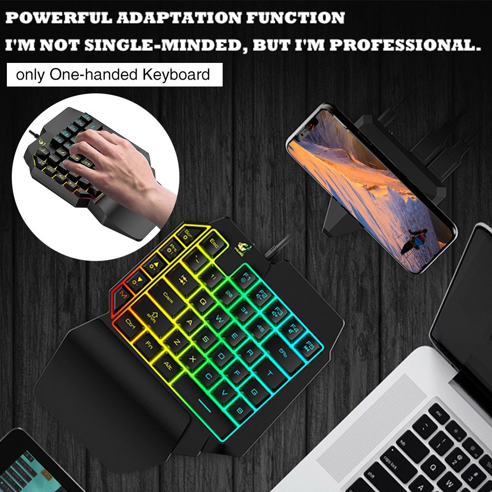 Gaming Keyboard Set 41 Keys LED Backlight Wrist Rest Wired Mouse PC Accessories Ergonomic One-Handed Home Portable