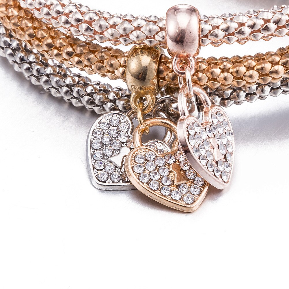Coolkala Hartvormige Vergulde Driedelige Vrouwen Eenvoudige Mode Armband Accessoires