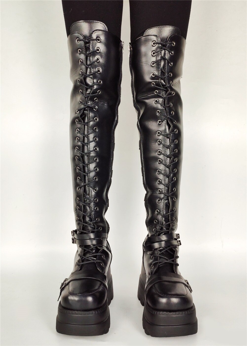 Luxus Neue Damen Hohe Plattform gotisch Über sterben Knie Stiefel Punk Party Oberschenkel Hohe Stiefel Frauen Keile hoch Fersen schuhe Frau