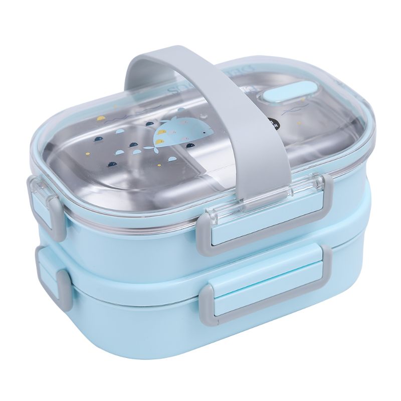 Lunch Box Stainless Steel Children's Lunch Box for School Picnic Camping: Blue-2