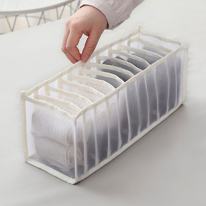 Cajas de almacenamiento de calcetines para sujetador, organizadores de armarios, armario, Organización del hogar, cajones, dormitorio, 1/3 uds.: Beige grids 11