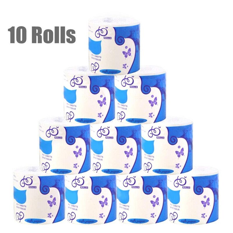 10Rolls/Pack Toilet Paper 3 Layers Roll Paper Bathroom Toilet Tissue Kitchen Cleaning Paper Wood Pulp Paper Individual Package