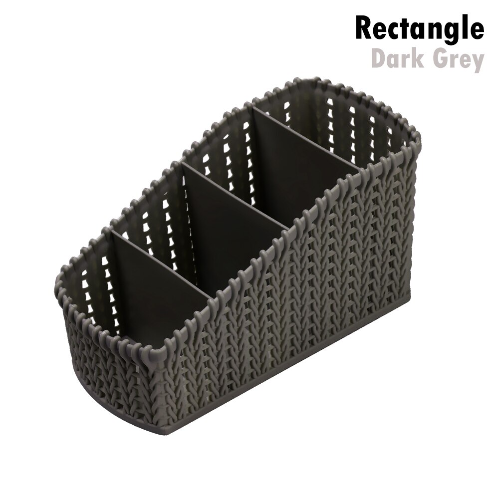 1pc rotan gevlochten multi-grid houder desktop organizer opbergdoos bureau afwerking bureau decoratie kantoorbenodigdheden schoolbenodigdheden: Rechthoek donkergrijs