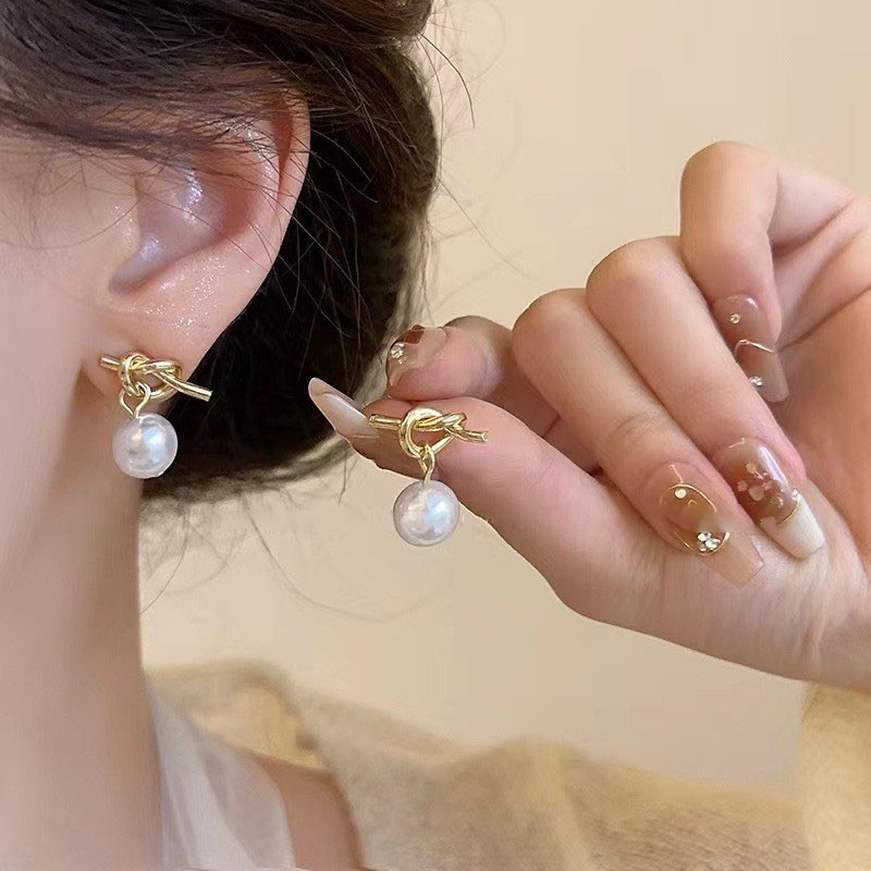 Pendientes colgantes de perlas grises para mujer, aretes elegantes franceses, joyería de de , accesorios de corazón Vintage para , , novedad de 2023: Oro oscuro