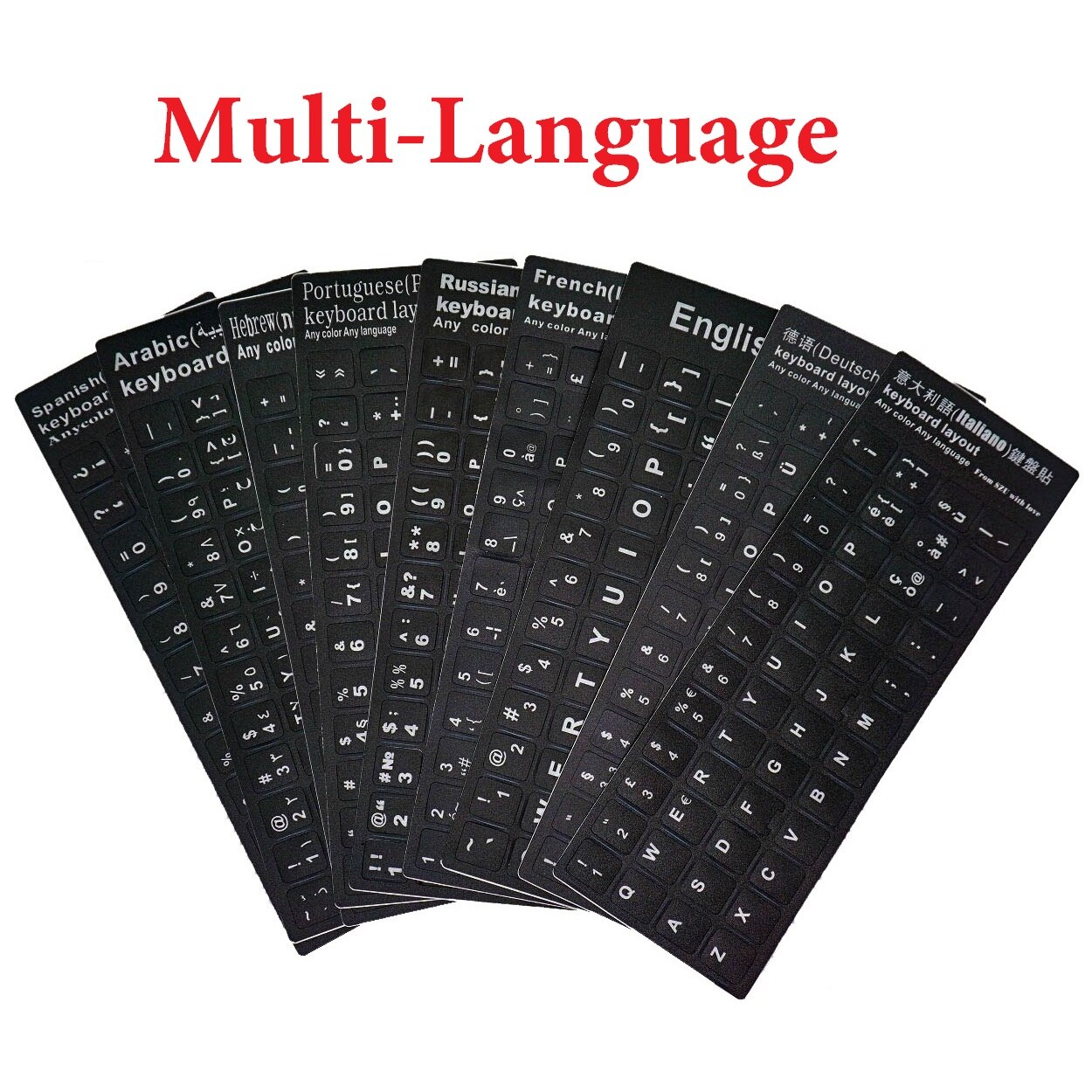 Multi-Language Stickers Russian Spanish Hebrew Arabic Italy PVC Waterproof Cover for Keyboard
