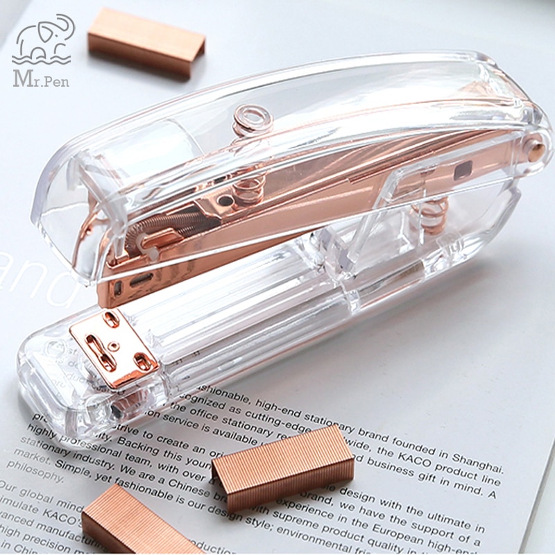 Rose Gold Metal Manual Stapler Transparent Acrylic Stapler NO.10 Durable Gold Color Stapler 4000pcs Staples