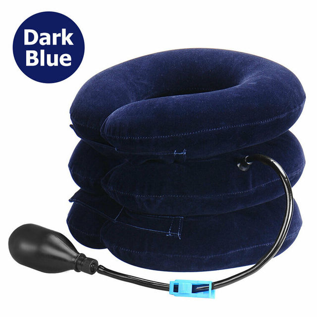 Inflatable Air Neck Traction Apparatus Device Soft Neck Cervical Collar Pillow Pain Stress Pain Relief Tractor Neck Stretcher: Dark Blue