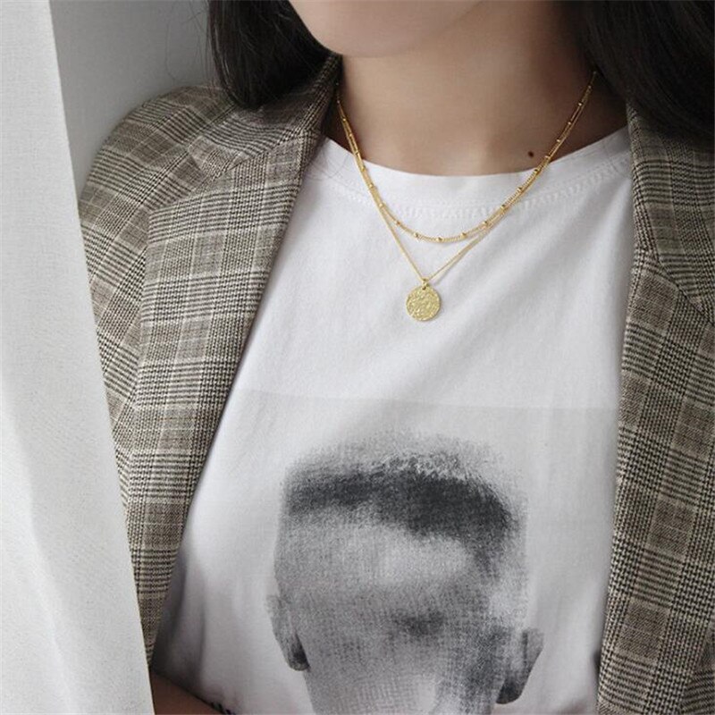 100% 925 Sterling Silver Jewelry Concave-convex Frosted Round Pendant Necklaces for Women